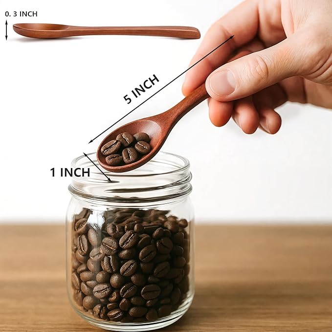 HANSGO 12PCS Small Wooden Spoons, 5 Inches Honey Spoon for Tea Coffee Jam Bath Sugar Salts Spices Condiment (Dark Brown)
