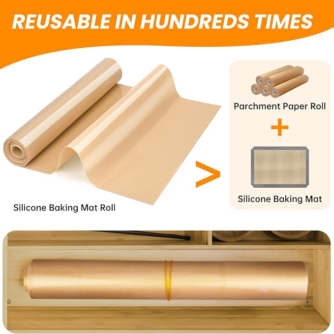 Silicone Baking Mat Roll-Non-slip Silicone Kitchen Counter Mat, Countertop Protector, Silicone Pastry Mat, Non-Stick Reusable Air Fryer Linner, Pan Liner, Oven Liner, Freeze Dryer Mat