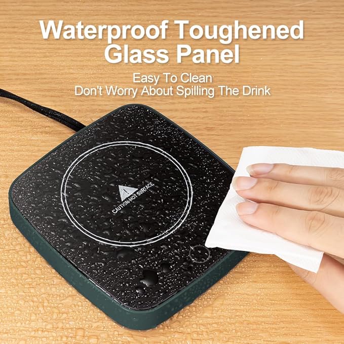 Coffee Cup Warmer 12Hours Auto Shut-Off Mug Warmer with 3 Temperature Setting,Waterproof Tempered Glass Honeycomb Vents 16W Electric Coffee Warmer for Desk Use (Green)
