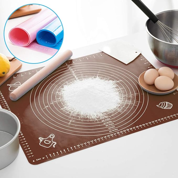 LIMNUO Silicone Baking Mat, Extra Thick Large Non Stick Pastry Mat Sheet for Dough Pie Crust Rolling Mats (Brown, L-16''(W)*24''(L))