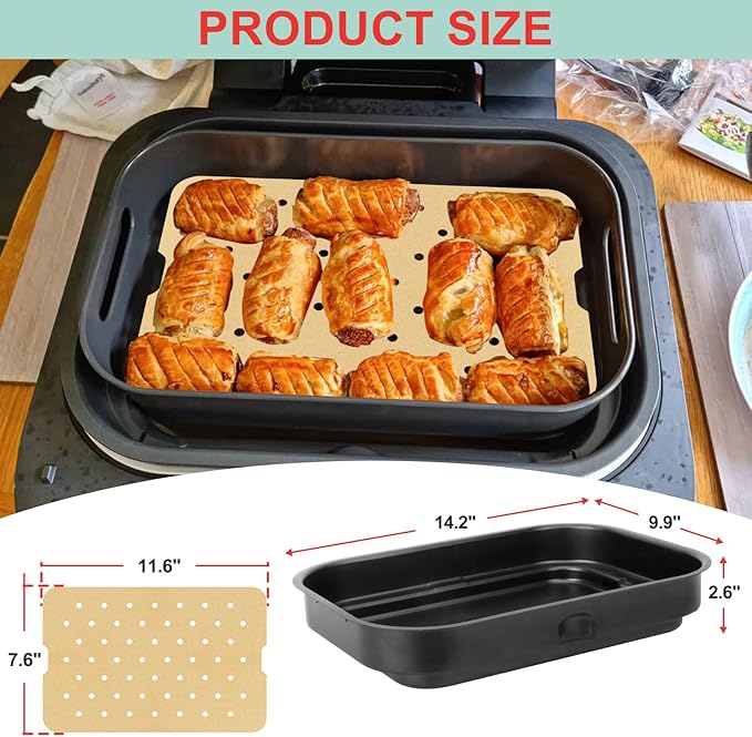Grill Plate & Air Fryer Liners for Ninja FG551 Foodi Smart XL 6-in-1 Indoor Grill, Disposable Perforated Paper & Non-Stick Air Frying Griddle Pan for Ninja Air Fryer Accessories,14.2'' x 9.9''