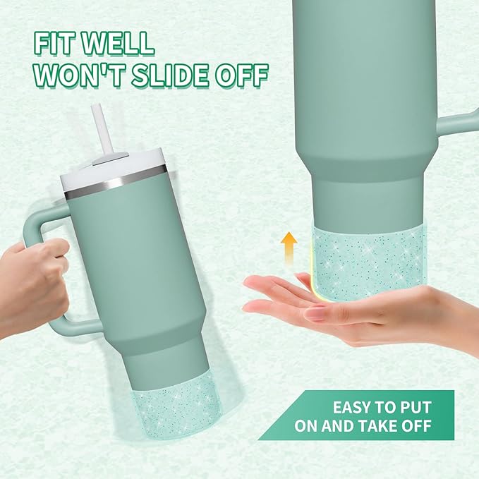 WUQID 2 Pack Bling Silicone Boot Compatible with Stanley Quencher Adventure 40oz & Stanley IceFlow 20oz 30oz, Reduces Dents Protective Silicone Water Bottle Bottom Cover Sleeve