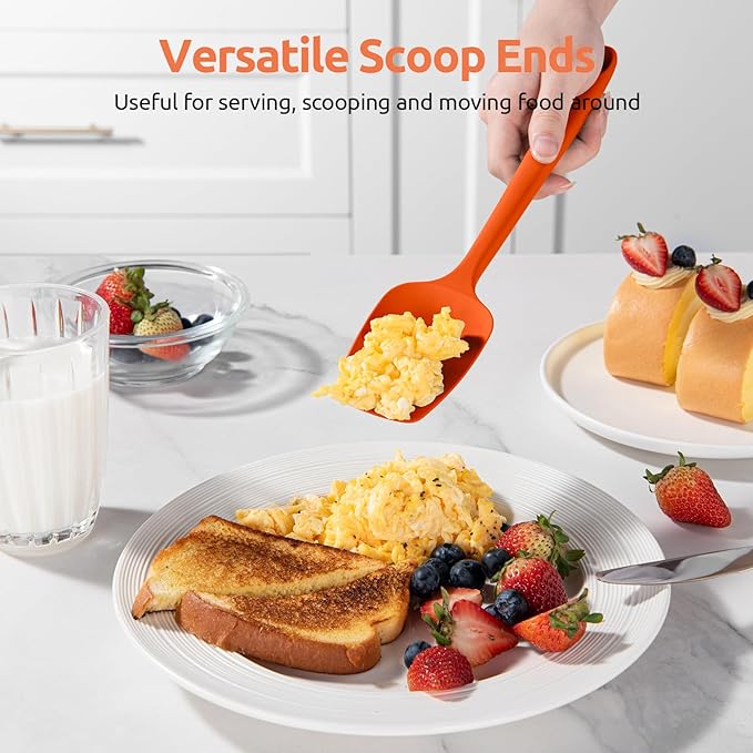 U-Taste Silicone Spoon Spatula Set, 600ºF High Heat Resistant Food Grade Flexible Rubber Scraper, Integrated Cooking Mixing Baking Kitchen Utensils Set of 3 for Nonstick Cookware (Orange)