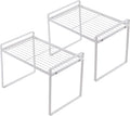 2pk Kitchen Cabinet Shelf Counter Organizer Rack Pantry Storage Bathroom Bedroom Office Table Desk Space Saving Steel Frame Stackable Rust Resistant Non Slip White-Tall- L13in W8.3in H9.5in