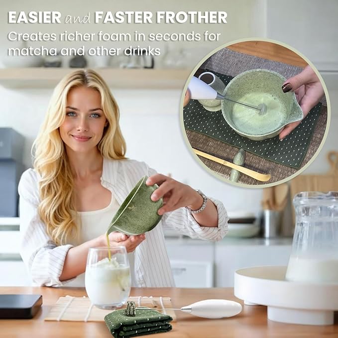 Matcha Whisk Set Incl. Ceramic Bowl With Spout, Whisk (Chasen), Stand, Bamboo Scoop, Sifter, Electric Frother, Tea Towel etc. 9 Pcs Matcha Making Starter Kit, Mottled Black