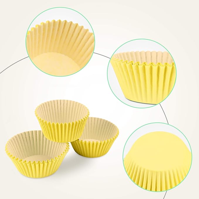 Baking Cups, 100 pieces Paper Cupcake Wrappers Nonstick Muffin Molds Baking Cup Holders for Wedding, Birthday, Baby Shower or Holiday Party (Yellow)
