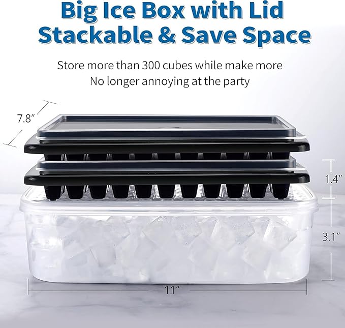 Ice Cube Trays with Lid and Bin for Freezer, Black Easy Release 55 Mini Nugget Ice Tray 2 pack and Bucket for Mini Freezer. Perfect Small Ice for Iced Coffee Cocktails and Ice Crushers, BPA Free.