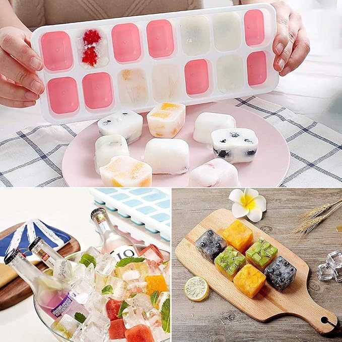 Ice Cube Trays, Silicone Easy-Release and Flexible 14-Ice Trays with Spill-Resistant Removable Lid, BPA Free, Durable and Dishwasher Safe, 4 Pack