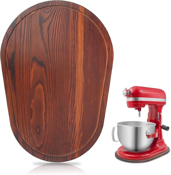 Bamboo Mixer Slider for Kitchen Aid 5-8 Qt Bowl Lift Stand Mixer, Kitchen Appliance sliding mat Countertop Storage Attachments, Mixer Accessories Sliding Tray Moving Board for Kitchen Aid (Brown)