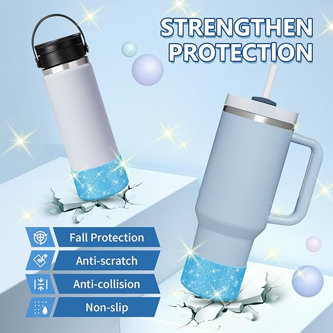 WUQID 2 Pack Bling Silicone Boot Compatible with Stanley Quencher Adventure 40oz & Stanley IceFlow 20oz 30oz, Reduces Dents Protective Silicone Water Bottle Bottom Cover Sleeve
