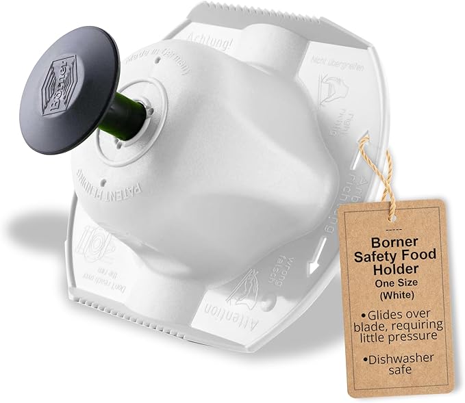 Borner Safety Food Holder - Finger Anti-Cut Protectors for Vegetable or Fruit Grater, Food Slicer Cutter, Cheese Grater, Kitchen Fruit & Vegetable Holder for Slicing, - One Size, White