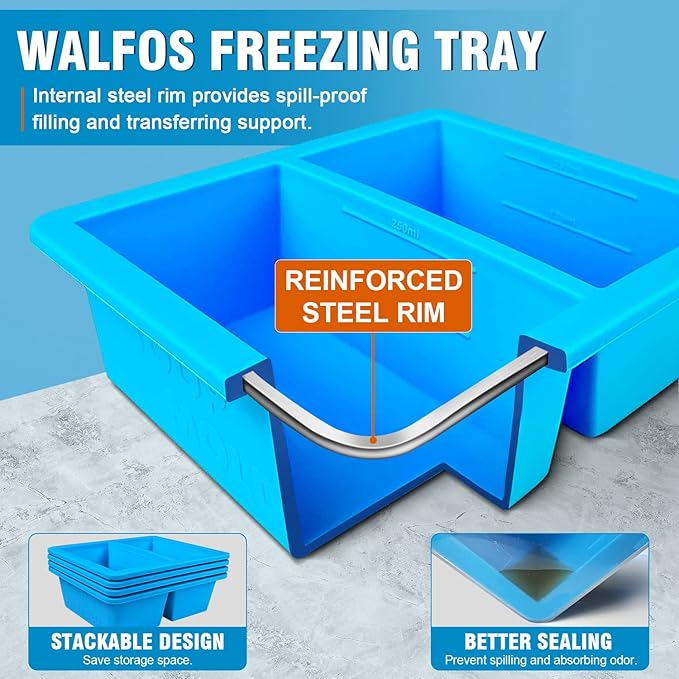 Walfos Extra-Large Silicone Freezing Tray with Lid, 1-Cup Freezer Tray for Storing and Freezing Broth, Sauce and Ice, 2 Pack