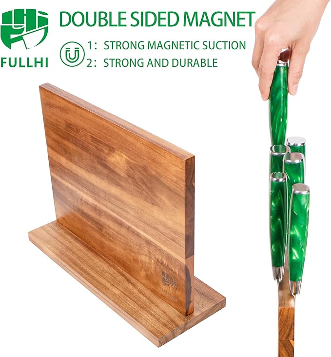 FULLHI Kitchen Magnetic Knife Block Holder, Knife Magnetic Strip with Enhanced Magnets natural wood Multifunctional Storage Holder for Kitchen Utensil, Knife Set, Scissors,Spice Ja