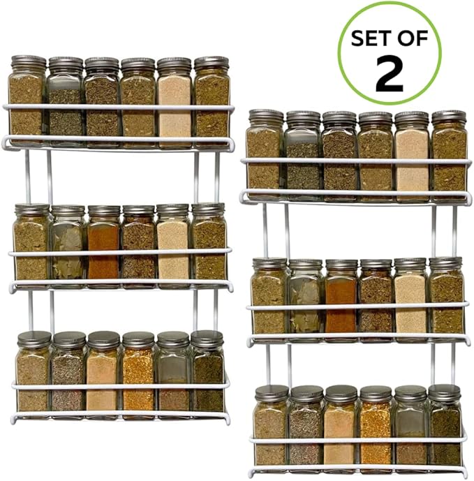 Evelots 2 Pack 3-Tier Spice Rack-Door/Wall Mounted-Sturdy Coated Metal-Up to 36 Bottles