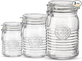 Bormioli Rocco Officina 1825, Set of 3 - Clear Glass Jars with Swing Top - Vintage Industrial Style Airtight Containers for Dry Food Storage, 33.75 Oz, 25.25 Oz, 17 Oz - Dishwasher Safe, Made in Italy