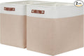 HNZIGE Large Fabric Storage Basket for Shelves, Rectangular Storage Bins Baskets for Storage, Canvas Collapsible Storage Bins with Handles for Organizing Home, Closet(White Beige)