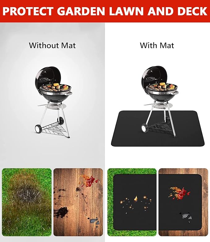 90 x 48 inch Under Grill Mats for Outdoor Grill, Double-Sided Fireproof Deck and Patio Protector Mat, BBQ Mat for Under BBQ, Waterproof Oil-Proof Grill Floor Pads Fire Pit Mat Fireplace Mat