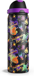 Halloween Insulated Water Bottle with Straw - Stainless Steel Water Bottle with Push Button Lid, Leak-Proof BPA-Free, Keeps Cold for 24 Hours for Halloween gifts, Party (32 oz, Ghost Party)