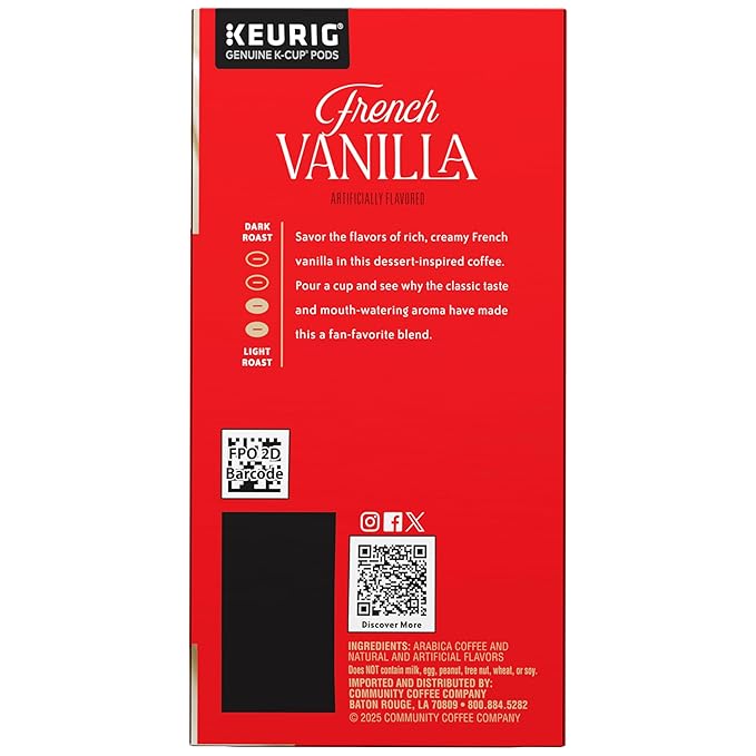 Community Coffee French Vanilla Flavored 96 Count Keurig K-Cup Coffee Pods, Medium Roast, 24 Count (Pack of 4)