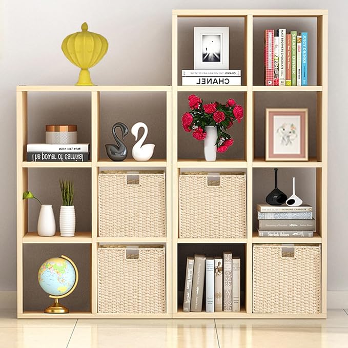 Vagusicc Wicker Storage Basket, Set of 2 Hand-Woven Paper Rope Wicker Baskets, Foldable Cube Storage Bins, Beige Storage Basket, Square Baskets for Organizing Shelves & Decor, Beige(13″×13″×13″)