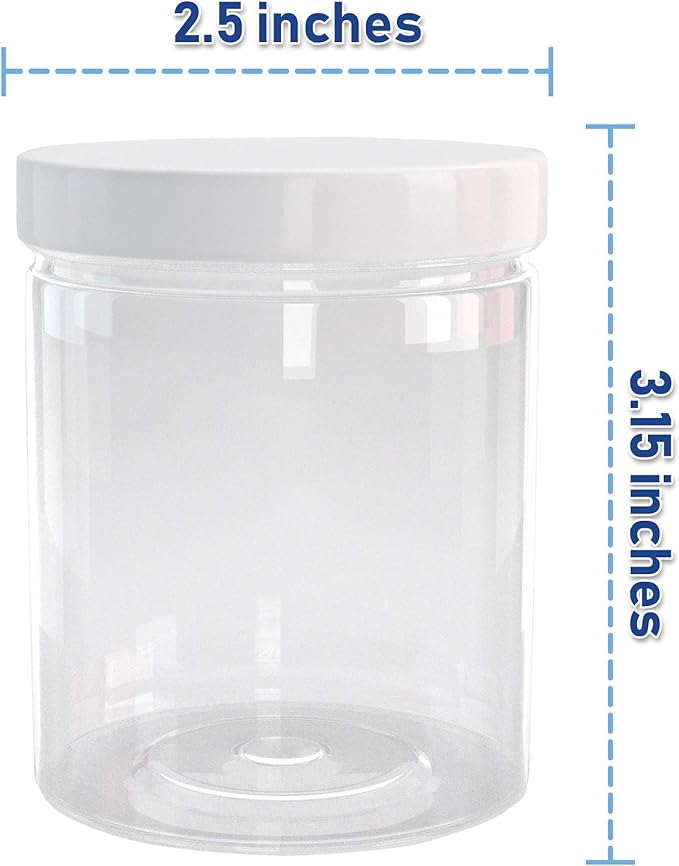 6 oz Plastic Jars with Lids (12 pack) - Clear Empty Containers for Body Lotions, Creams, Butters - Great for Storage and Organization of Crafts, Teas, and Spices