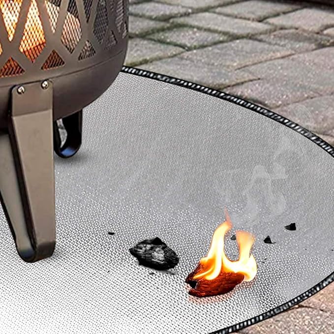 DocSafe 36" Round Fireproof Fire Pit Mat Grill Mat,Heat Insulated 4 Layers Indoor Fireplace Pad Protector for Patio,Deck,Grass,Lawn,Oil-Proof and Reusable and Waterproof,Easy to Clean,Black＆Silver