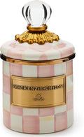 MACKENZIE-CHILDS Rosy Check Enamel Canister, Pink-and-White Kitchen Storage Container with Lid, Mini