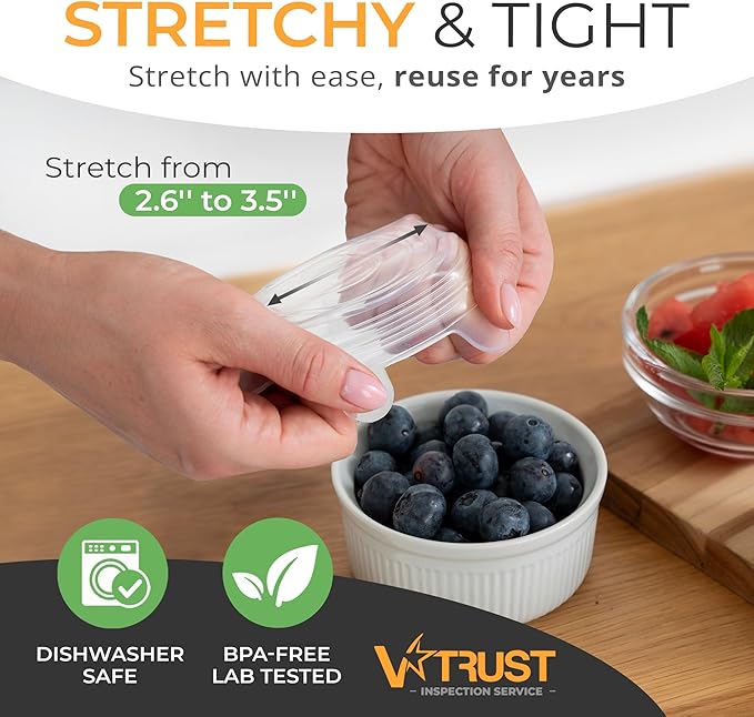 Orblue Silicone Stretch Lids 6-Pack Small for Fresh Food Storage - Seal in Flavors, Keep Food Fresh and Reduce Waste Transparent