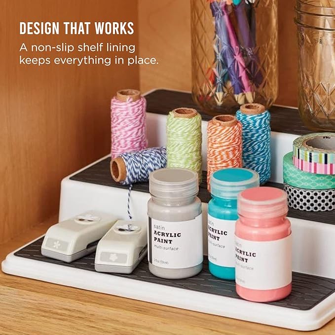 Copco 3-Tier Spice Rack Organizer for Cabinet or Pantry, 10-Inch Non-Skid Tiered Shelf, White/Gray Design Holds Spice Jars, Cans, and Bottles