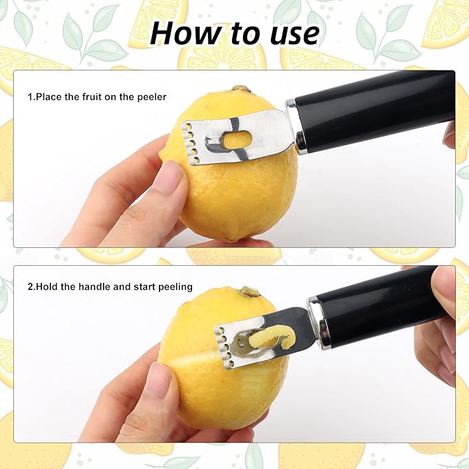 2Pcs Silver Stainless Steel Channel Knife Lemon Peeler,Professional 2 in 1 Cocktail Garnish Tool Set,Ultra Sharp Zester for Citrus Fruits Orange Lemon Rind Peeling Bar Kitchen Accessories