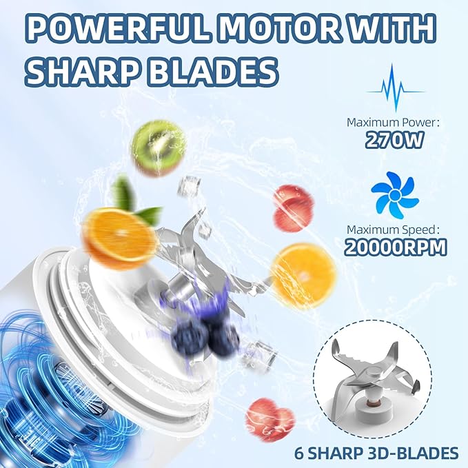 DENOKIN Portable Blender 20oz Vessel, Cordless Personal Size Blender for Shakes and Smoothies with 6 Blade, Small Blender for Kitchen, Home, Travel