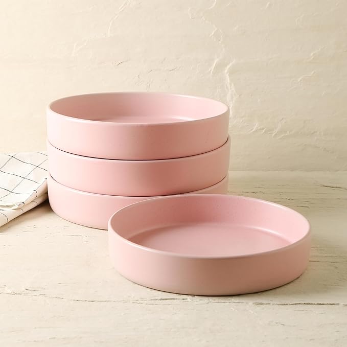Stone Lain Albie Stoneware Bowl Set, 4-Piece Pasta Bowls for Kitchen, Ceramic Serving for Noodles, Fruit, Cereal, Dinner - Microwave & Dishwasher Safe, Pink