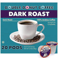 Double Donut Coffee Dark Roast Coffee Pods, Extra Bold Blend Coffee, Compatible with Keurig K Cups Brewers, 20 Count 20 Count