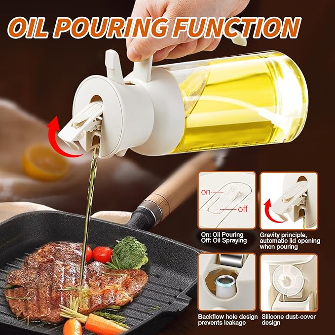 YARRAMATE Large Capacity 2 in 1 Oil Sprayer for Cooking with Measuring, 18oz/550ml Olive Oil Dispenser for Kitchen, Food-grade Oil Spritzer Bottle for Air Fryer, Salad BBQ (Creamy White)