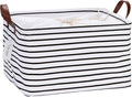Hinwo 31L Large Storage Bins, Closet Organizers and Storage, Shelf Baskets, Foldable Clothes Storage Baskets with Handles, Containers for Clothing, Blanket, Towels, Toys, Bedding (Black Stripe)