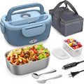 Vingud Electric Lunch Box Food Heater, 3 in 1 Heating Lunch Box for Work/Car/Truck, Heated Lunch Boxes for Adults with 1.5L Stainless Steel Container, 12V 24V 110V (Blue)