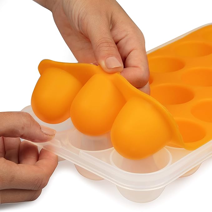 Silicone Baby Reusable Food Storage Tray (2 Pack) - Pop Out 1oz Portion Silicone Stackable Freezer Tray, Snap-on Lid, Non Toxic BPA & PVC Free, Dishwasher &Microwave Safe, Healthy Meal Prep, Gift