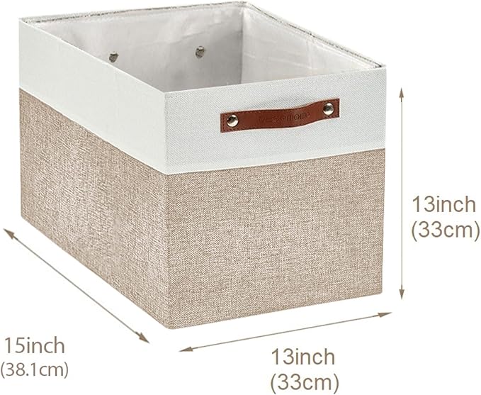 DECOMOMO Kallax Storage Cubes -13x15x13 Storage Bins, Baskets for Organizing Shelves (Beige and White, 4-Pack)