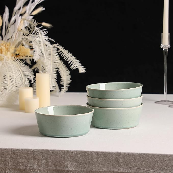Stone Lain Claire 4-Piece Bowl Set Stoneware, Bowls, Dishwasher and Microwave Safe, Dish Set for 4, Green