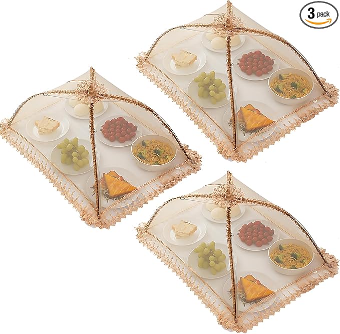 3-Pack 28"x20" - Extra Large Food Covers for Outside, Pop-Up Food Nets & Tents for Outdoors | Bug Proof Reusable Covers for Parties, Picnics, BBQs, Camping Essentials (Collapsible)