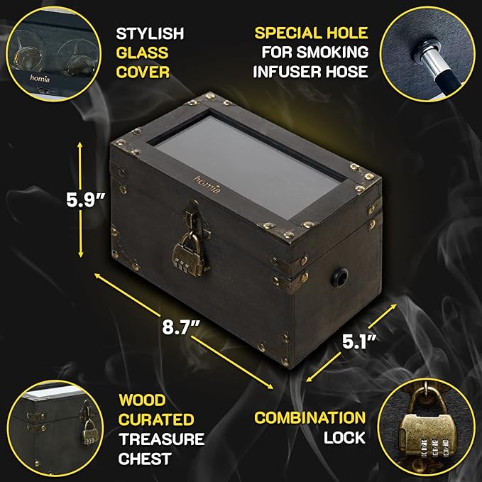 Cocktail Smoker Kit - Whiskey Smoker Kit - Smoke Infuser Birner PRO - Smoking Box, 12 PCS, with Accessories and Wood Chips - Cold Smoke for Food and Drinks, Black - Gift for Men