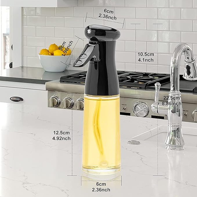 Olive Oil Sprayer for Cooking, 200ml Glass Oil Dispenser Bottle Spray Mister, Refillable Food Grade Oil Vinegar Spritzer Sprayer Bottles for Kitchen, Air Fryer, Salad, Baking