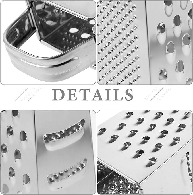 1pc Stainless Steel Vegetable Grater Portable Metal Grater 4-Sided Cheese Grater with Handle for Kitchen Restaurant (6inch)