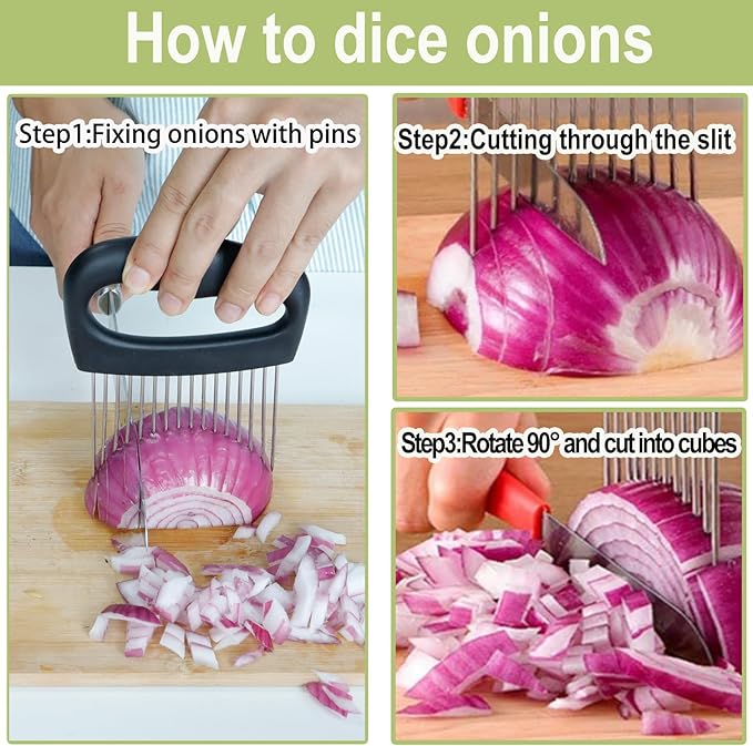 NOVANO Large Onion Slicer & Meat Tenderizer,Kitchen Cooking Tool for Tenderizing, Onion Cutter Vegetable Chopper, Stainless Steel Tomato Slicer with 16 Long Needles, for Potato Lemon