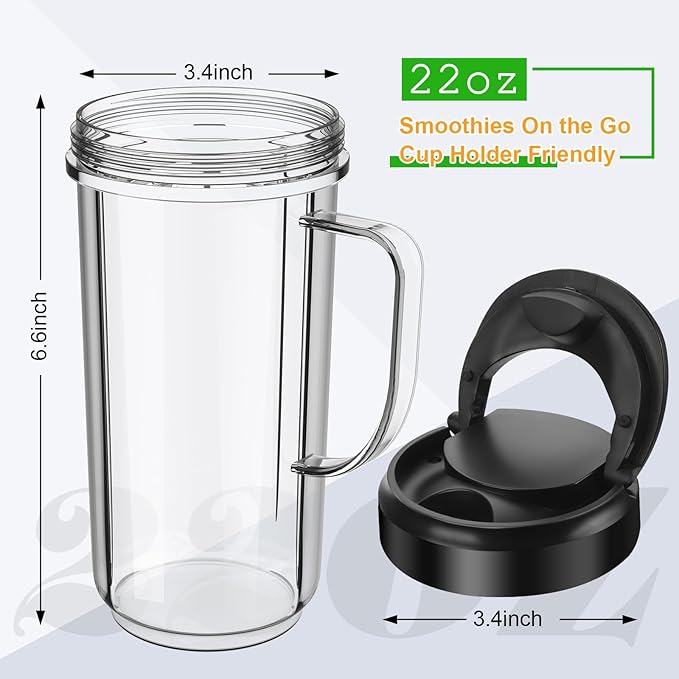 2 Pack Magic Bullet Blender Cups Tall 22oz Cup with Flip Top To-Go Lid Replacement Part Cup Mug with Handle Compatible with 250w MB1001 Magic Bullet Mugs & Cups Blender Milk Juicer Mixer Accessories