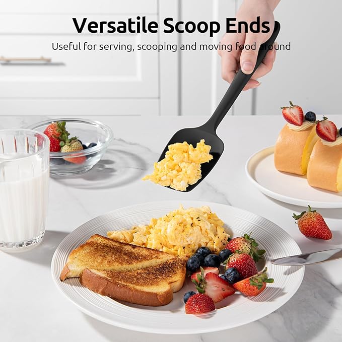 U-Taste Silicone Baking Spatula Set: 480ºF High Heat Resistant, Food Grade Flexible Rubber Kitchen Cooking Mixing Scraper, Food Grade Seamless Utensil for Nonstick Cookware Set of 3 (Black)