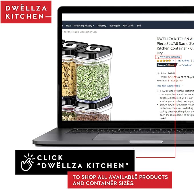 DWËLLZA KITCHEN Airtight Food Storage Containers with Lids – 4 Piece Set Air Tight Kitchen Storage Containers Clear Pantry Organization and Storage Set BPA-Free - Keeps your Food Fresh & Dry