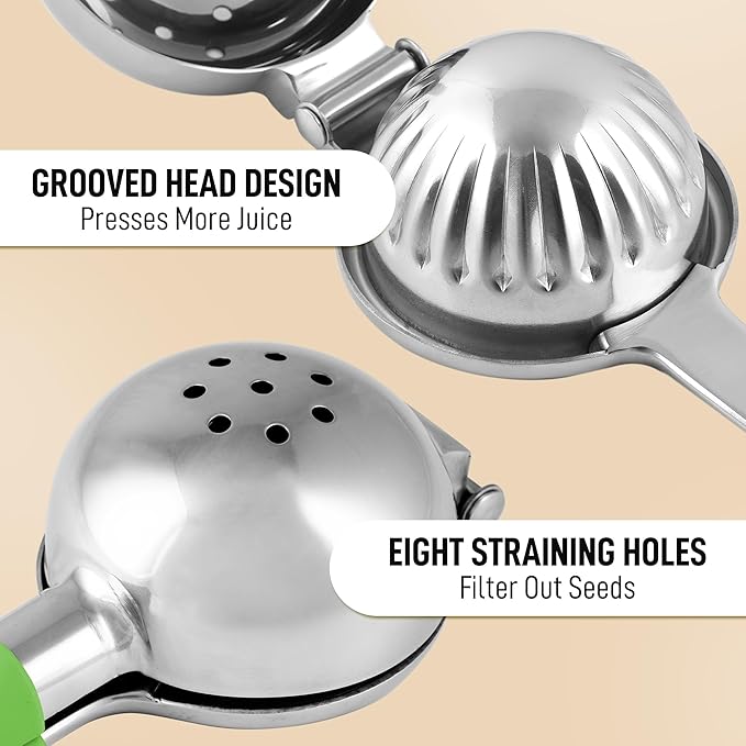 Zulay Kitchen Lemon Squeezer Stainless Steel with Premium Heavy Duty Solid Metal Squeezer Bowl and Food Grade Silicone Handle - Large Manual Citrus Press Juicer and SS Lime Squeezer (Light Green)