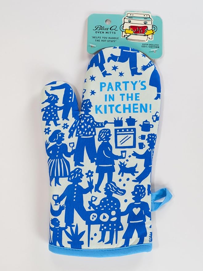 Blue Q Party's in The Kitchen Funny Oven Mitts - Cute Oven Mitts, Home Kitchen Gifts, Cooking Accessories, Super-Insulated Quilting, Comfy Natural-Fitting Shape, 100% Cotton, Size 12.5" L x 7.5" W