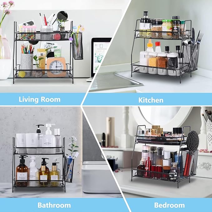LEMIKKLE Countertop Organizer for Bathroom, Bedroom & Kitchen Counter Shelf with Small Basket